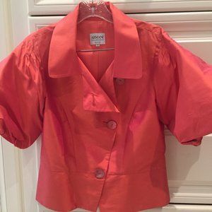 Giorgio Armani Collezioni Women Coral Silk Suit Jacket Size 10 and Skirt Size 12